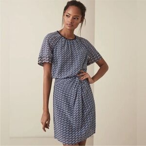 Reiss Heidi Diamond Print Blue Short Sleeve Day Dress Size 4‎